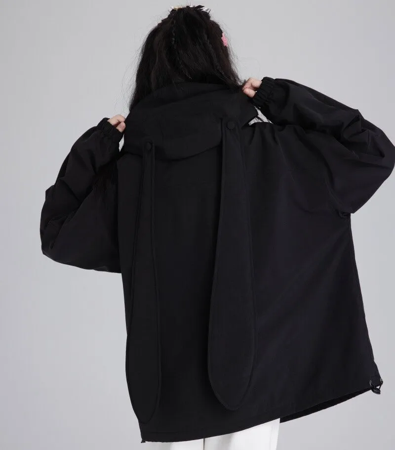 Sweet Style Pink Bunny Ears Windproof Jacket