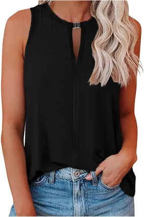 Tank Top for Women Keyhole V Neck Sleeveless Tank Tops Casual Loose Fit Summer Tee Shirts Business Work Shirt Blouses