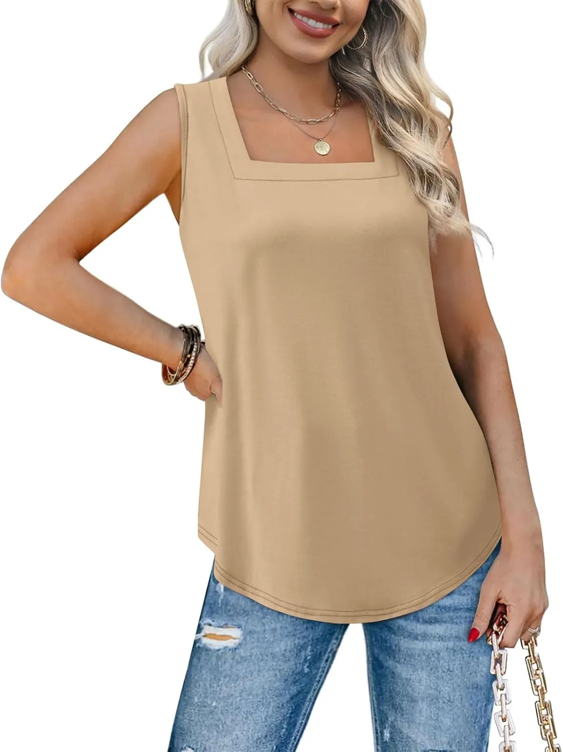Tank Top for Women Trendy Square Neck Sleeveless Casual Tops Soft Loose Fit Workout Basic Summer Clothes 2025