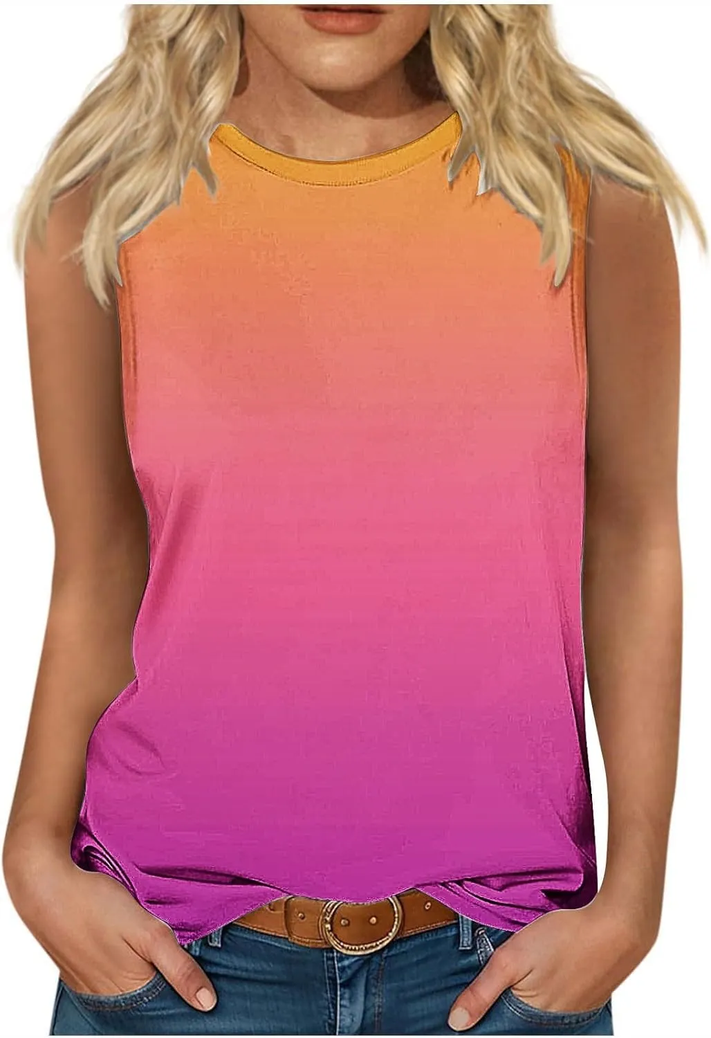 Tank Tops for Women Summer Casual Gradient Color Sleeveless Round Neck Clothes Soft Fashion Vacation Tunic Tank 2025
