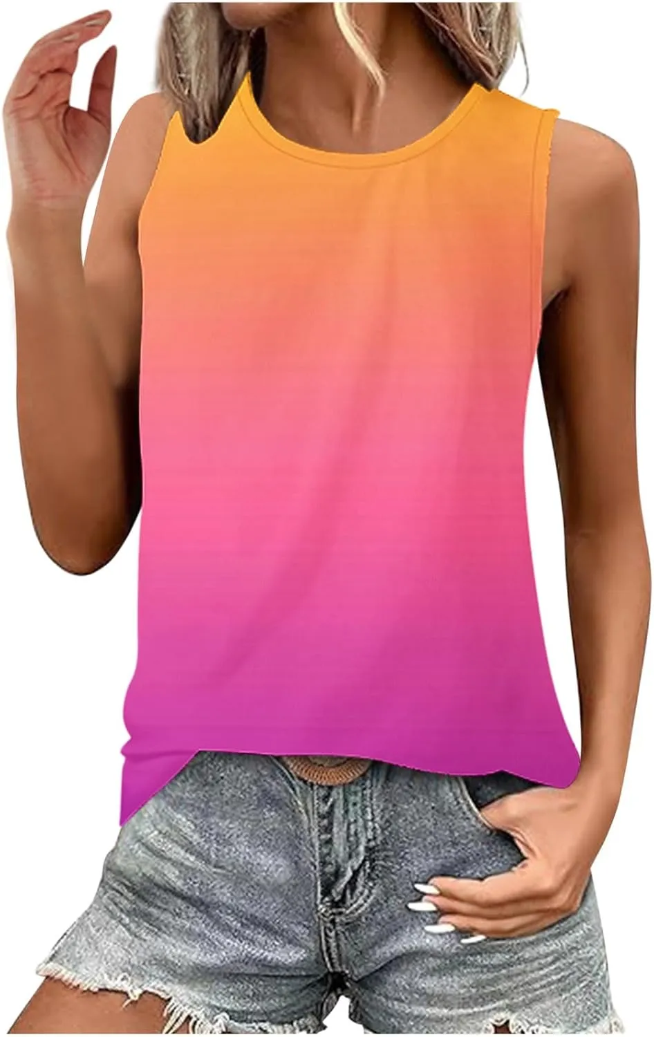 Tank Tops for Women Summer Casual Gradient Color Sleeveless Round Neck Clothes Soft Fashion Vacation Tunic Tank 2025