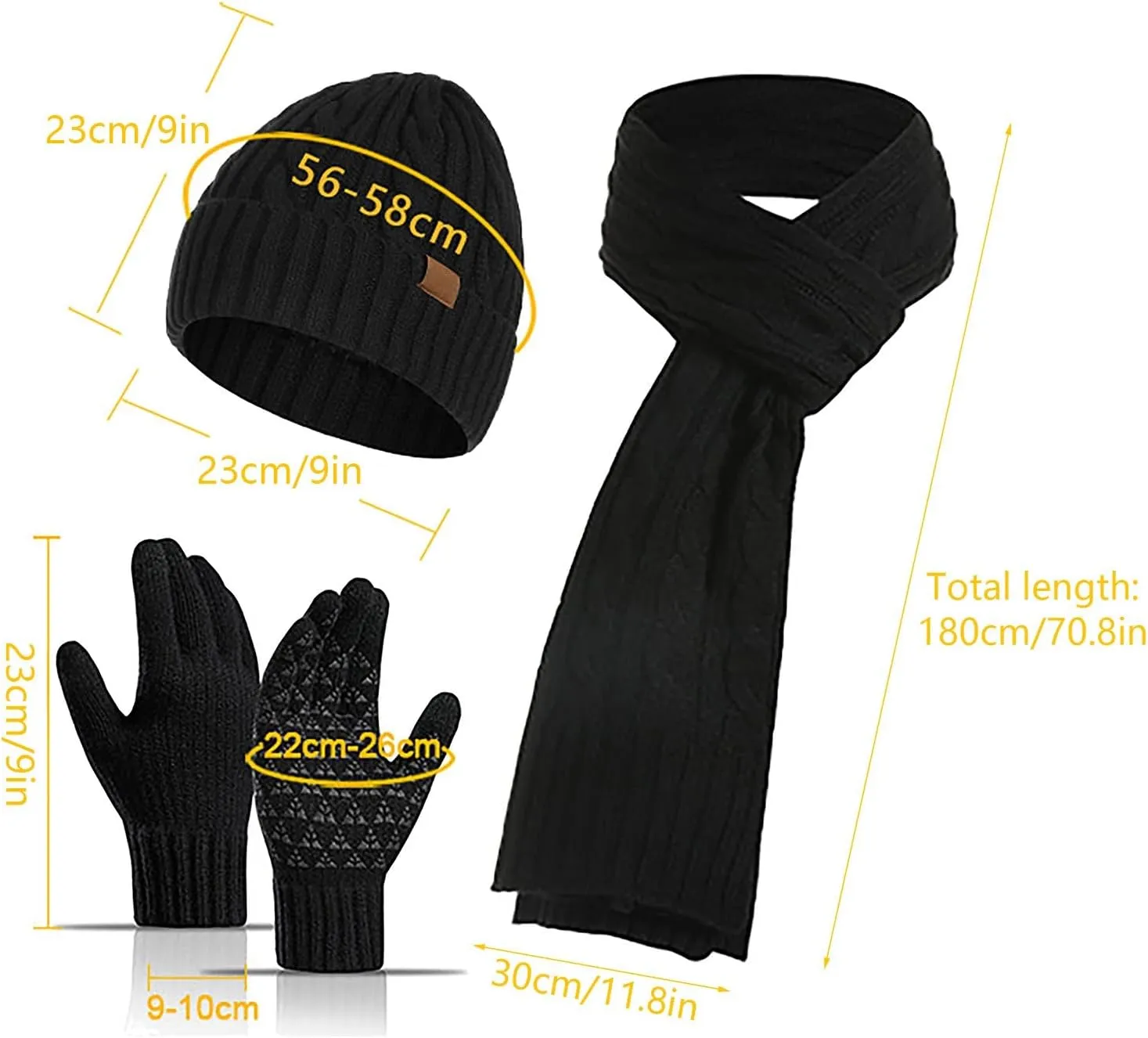 Winter Warm Beanie Hat Scarf and Touchscreen Gloves Set Caps Neck Scarves with Fleece Lined Winter Clothes