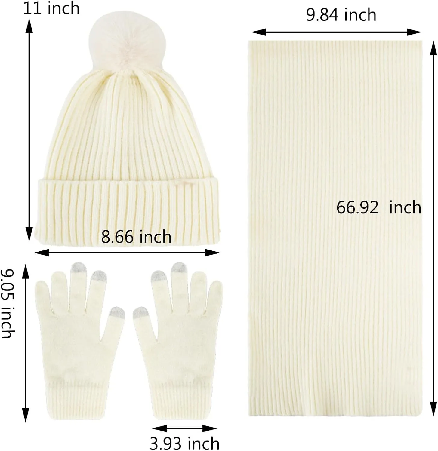 Winter Warm Gear Ski Outfits Knit Beanie Hat Touchscreen Gloves Long Neck Scarf Set Fleece Lined Hat Scarf Glove Sets