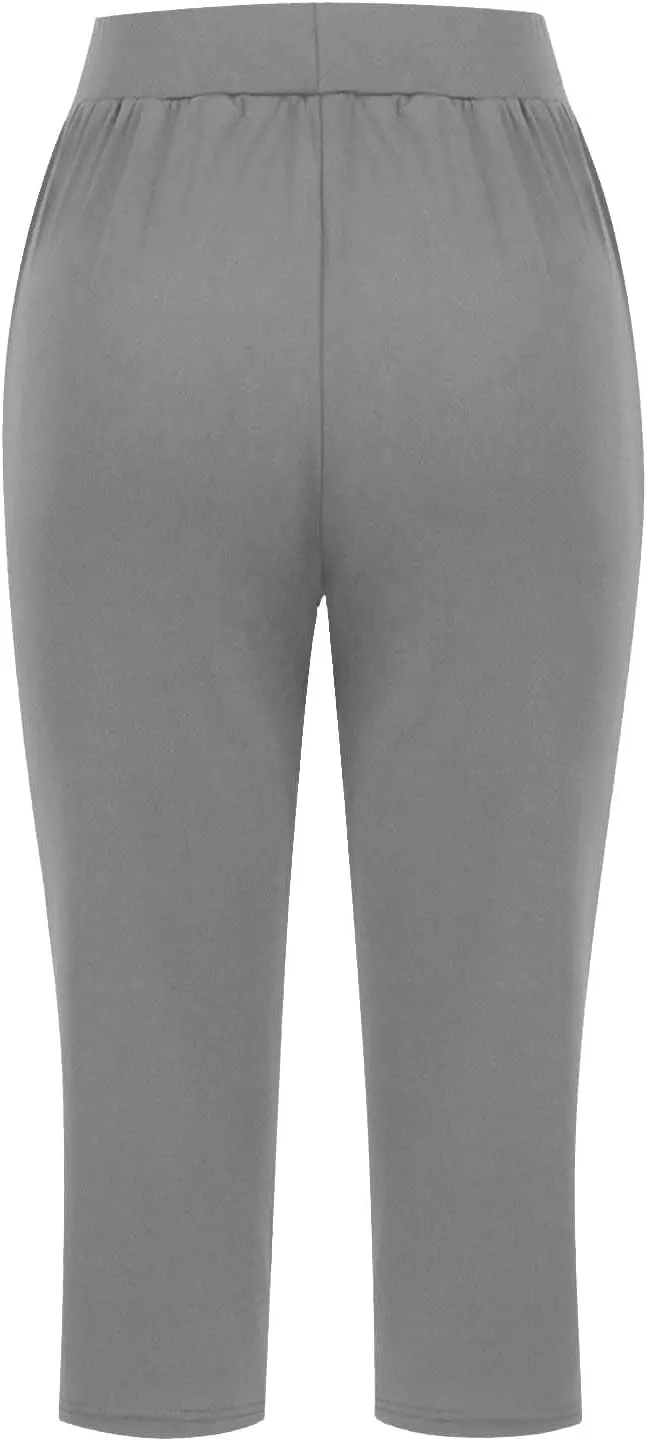 Women V Crossover High Waisted Yoga Capris Comfy Capri Sweatpants Loose Wide Leg Cropped Pants Workout Leggings