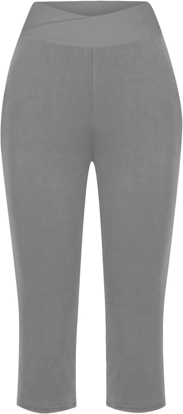 Women V Crossover High Waisted Yoga Capris Comfy Capri Sweatpants Loose Wide Leg Cropped Pants Workout Leggings