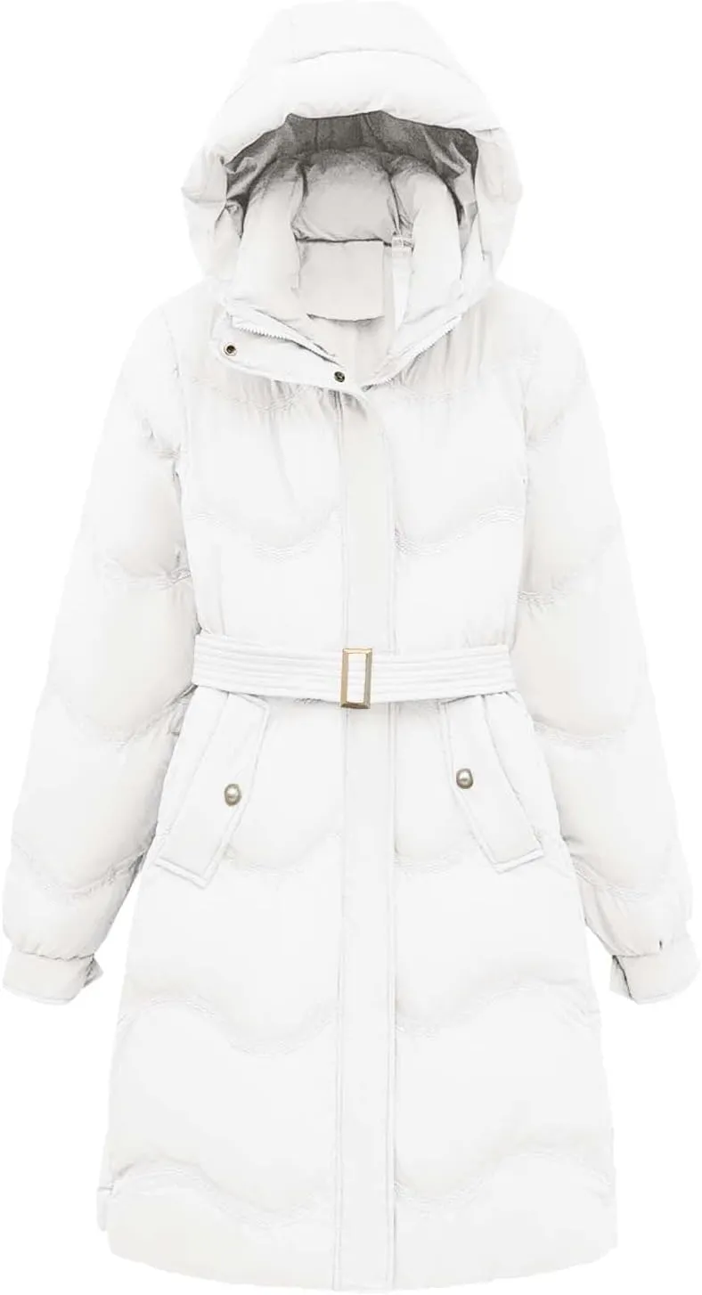 Women's Down Jacket Thickened Knee-Length Quilted Puffer Jackets Padded Warm Winter Coat Hoodies Outerwear Pockets