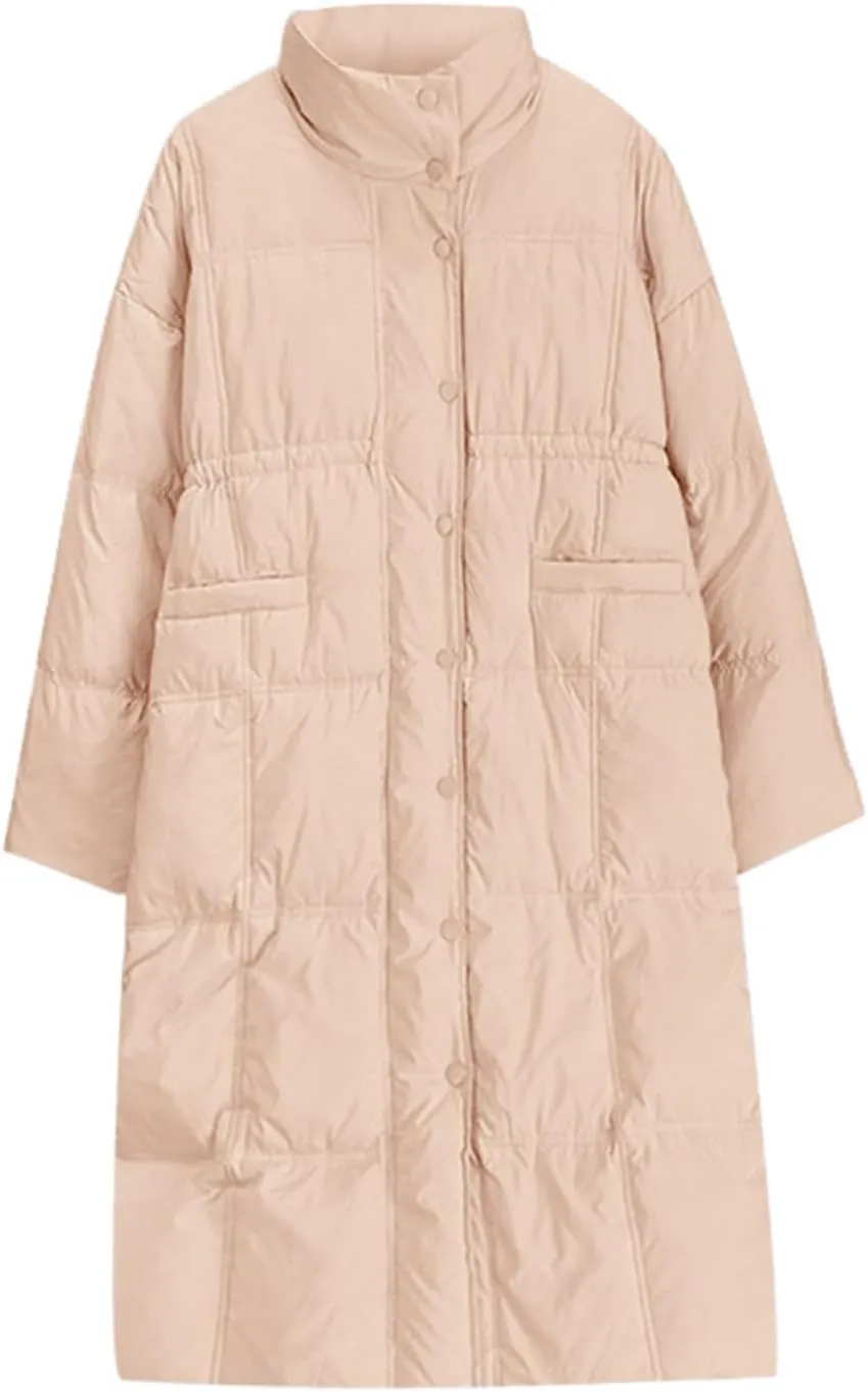 Womens Lightweight Quilted Jackets Long Puffer Down Jacket with Pockets Thickened Warm Quilted Winter Coat Outerwear