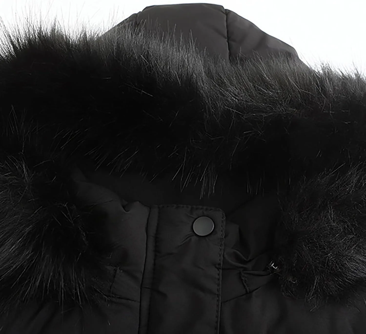 Women's Puffer Jacket Warm Zip Up Crop Down Jacket Thickened Quilted Parkas Faux Fur Removable Hood Outerwear Pockets