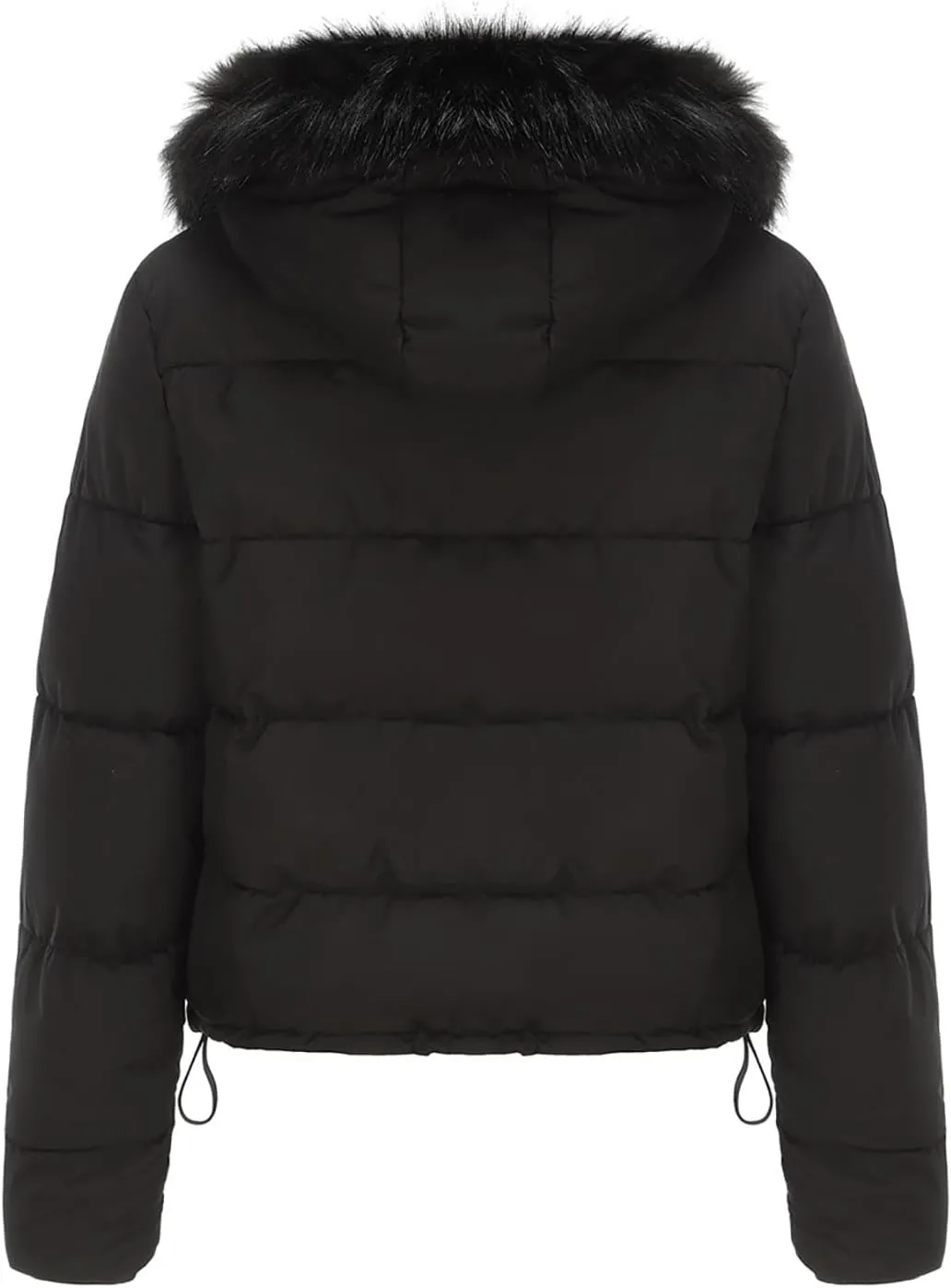 Women's Puffer Jacket Warm Zip Up Crop Down Jacket Thickened Quilted Parkas Faux Fur Removable Hood Outerwear Pockets