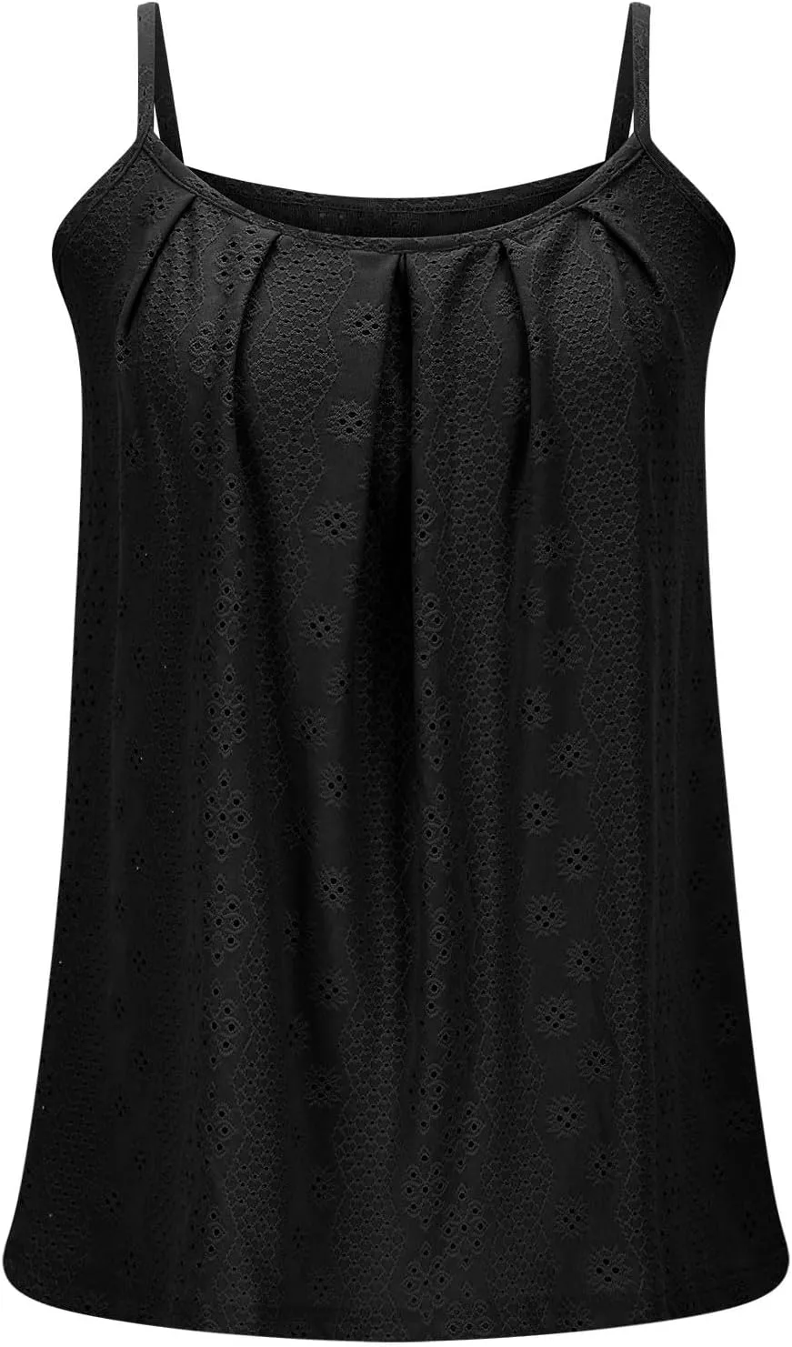 Women's Summer Casual Camisole Tops, Pleated Loose Eyelet Embroidery Trendy Clothes Sleeveless Spaghetti Strap Shirts