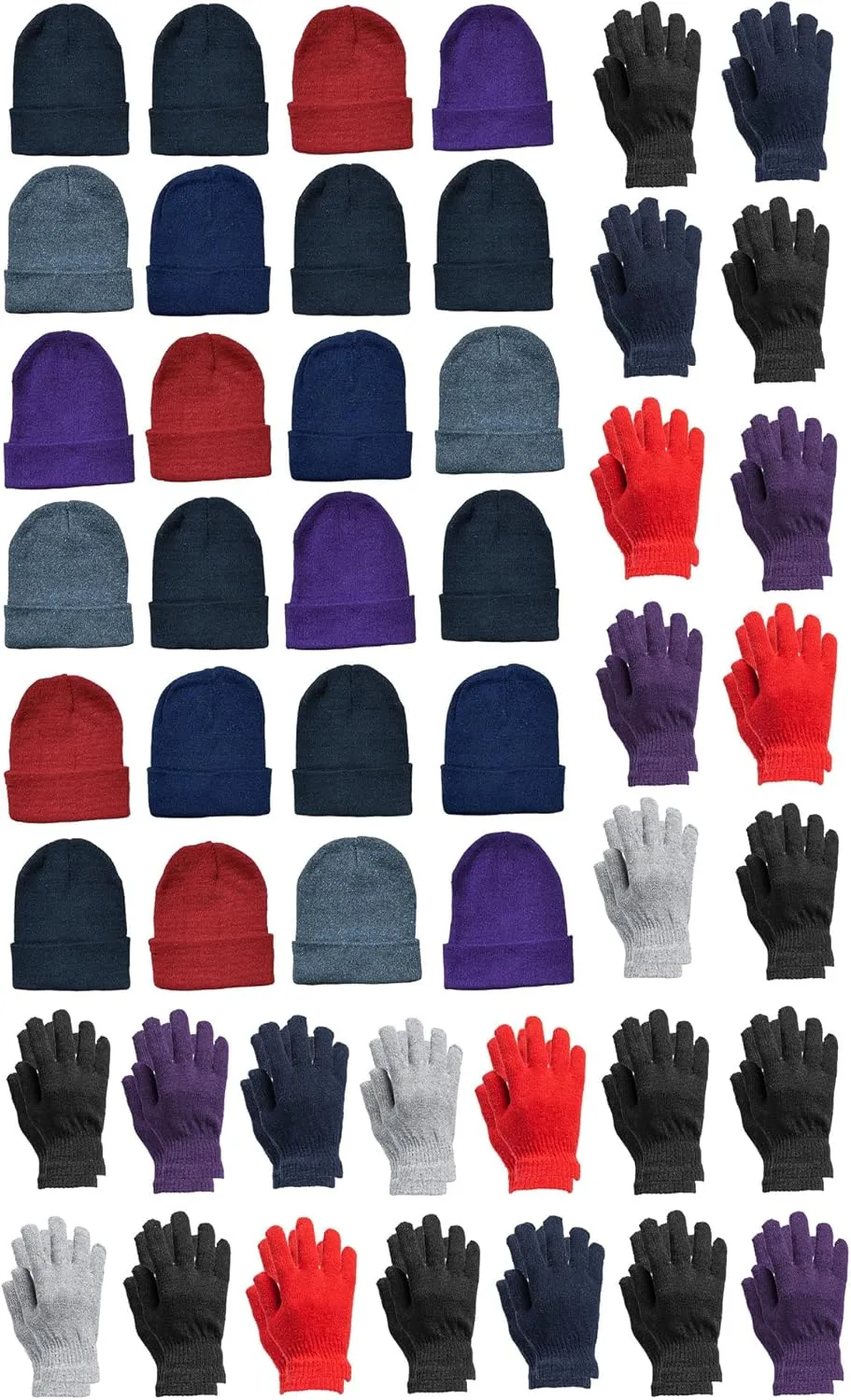 Yacht & Smith Wholesale Beanie and Glove Winter Bulk Kit, Kids Adults Bulk Sets, Homeless Donation Shelters