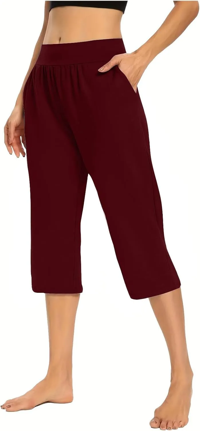 Yoga Capri Pants for Women High Waisted Loose Fitting Capri Wide Leg Pants Capri Pants for Dressy Casual Sweat Capris